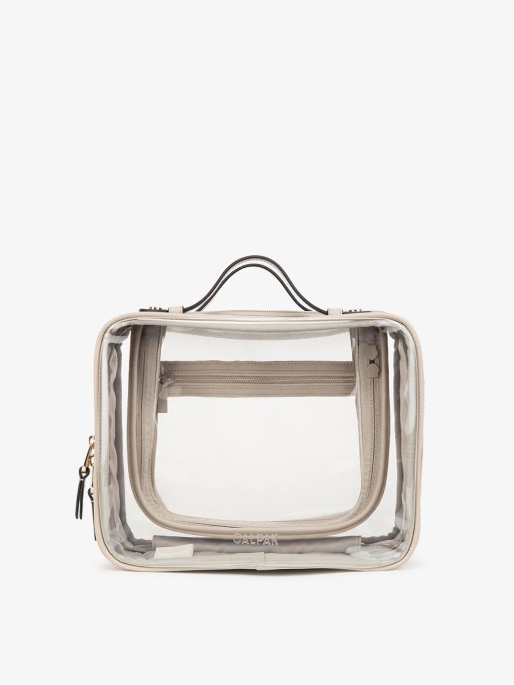 Calpak Clear Cosmetic Case with Beige Trim